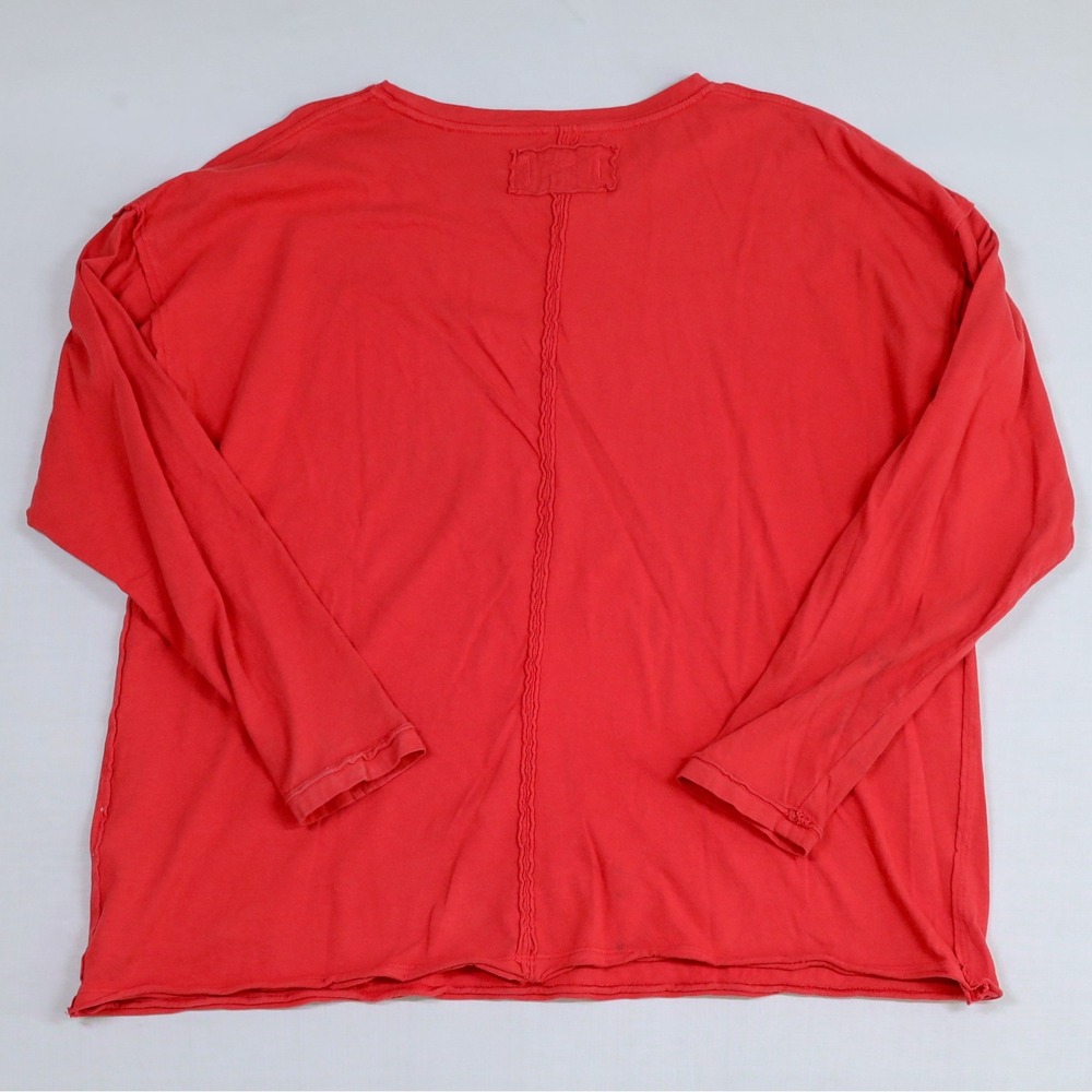 We The Free Long Sleeve T-Shirt Womens Medium Red Oversized Raw Hem Cotton Tee - Picture 2 of 13